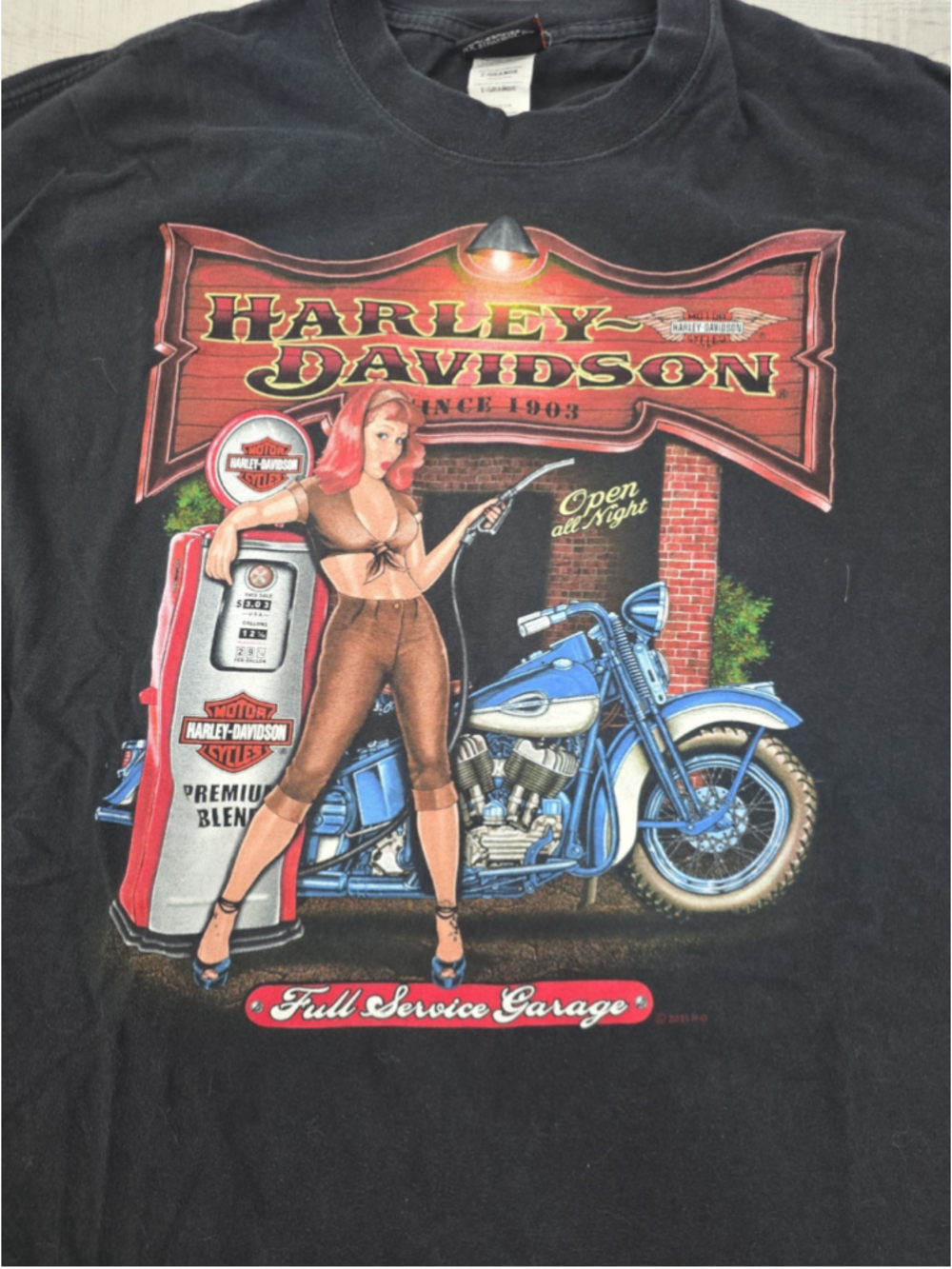 Vintage Harley Davidson Gas Station Biker Girl Shirt Size XL Hanes Beefy